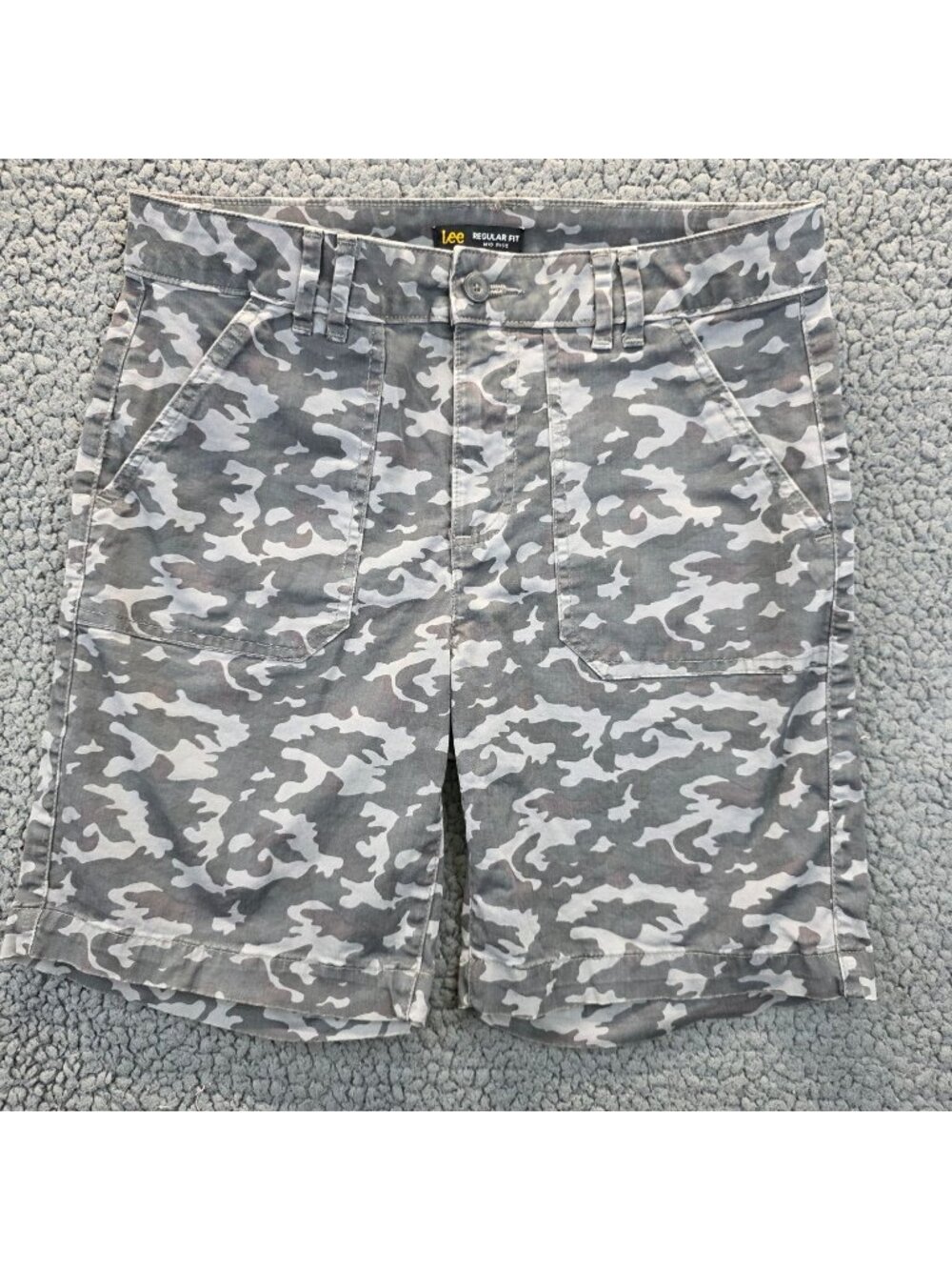 Lee Regular Fit Mid Rise Camo Shorts 8 Gray Casual Summer Utility Streetwear Y2K
